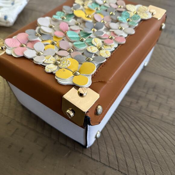 Studded Colorful Flower Embellished Box Satchel Purse Bag NEW - Picture 5 of 6